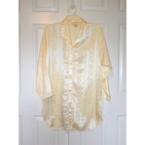 Vintage A'milano Intimates Nightie Shirt Womens L Ivory Satin Button Lightweight